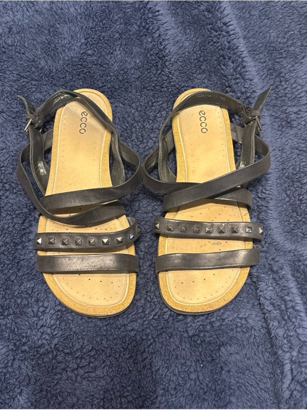 Ecco Black Strappy Sandals with Studded Accent